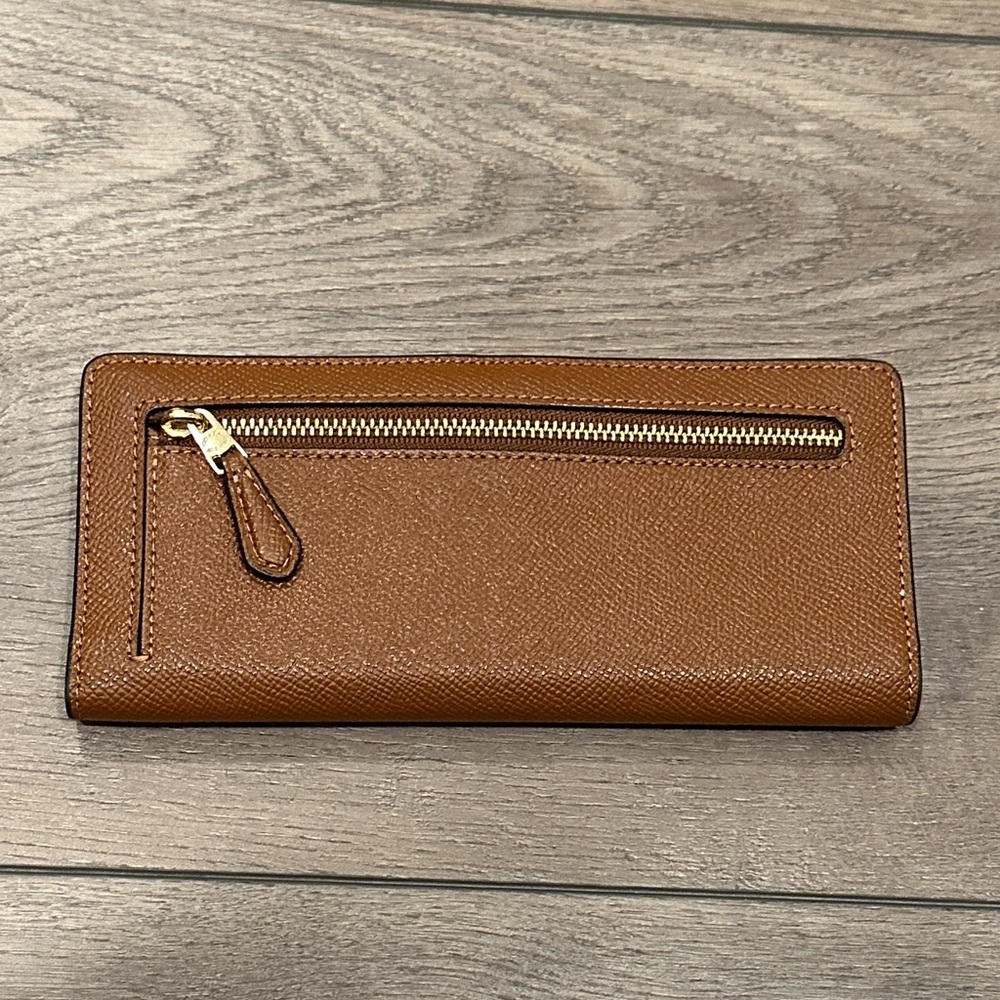 Coach Brown Saffiano Leather Continental Wallet with Gold Logo - Picture 4 of 4